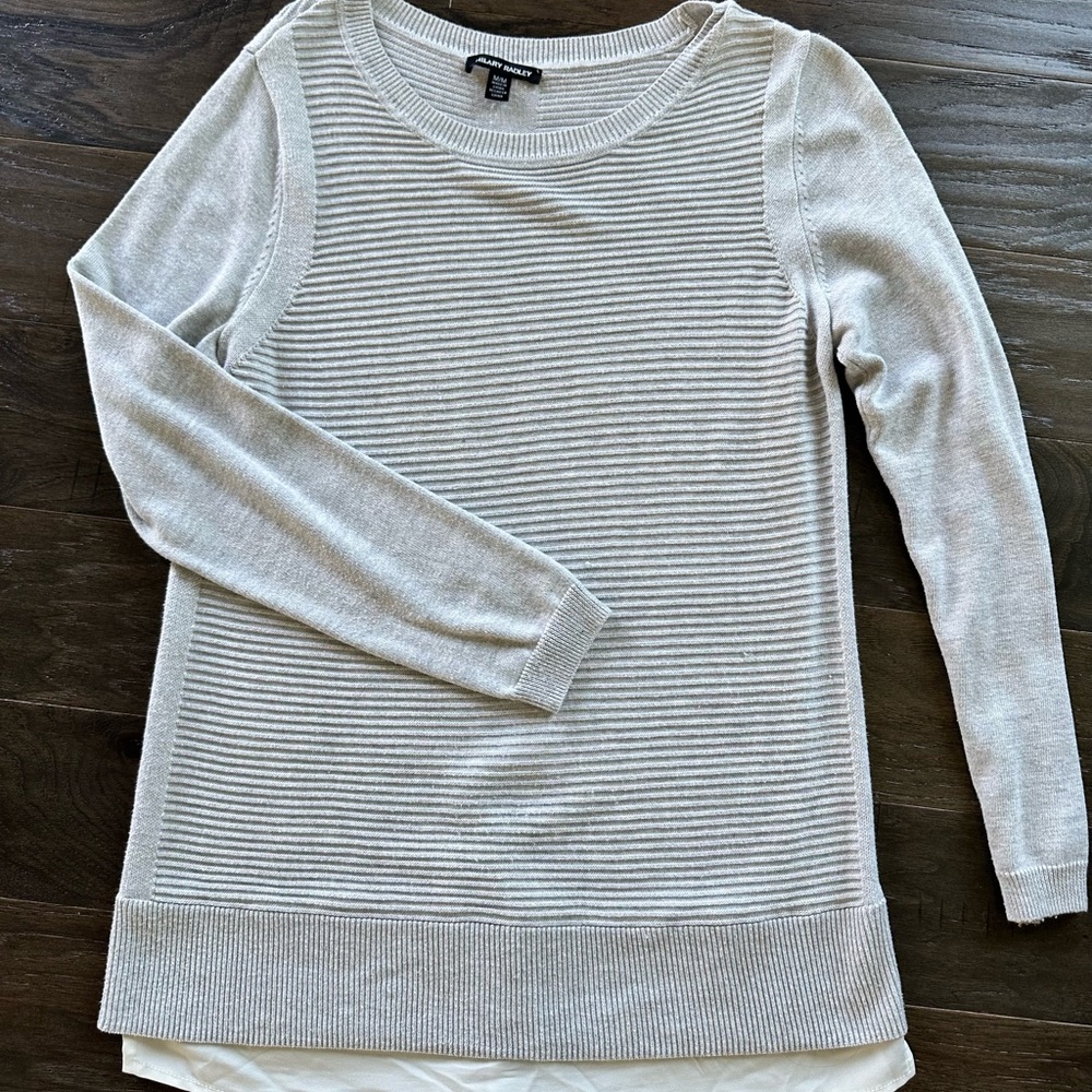 Faux shirt under gray sweater